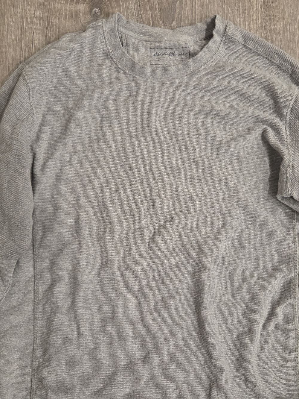Eddie Bauer Men's Light Gray Thermal Waffle Long Sleeve Crew